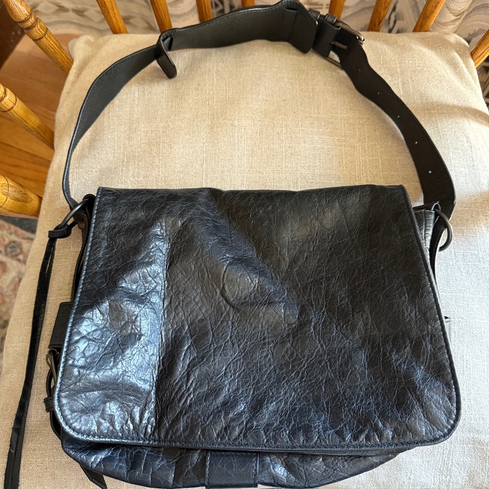 BALENCIAGA 09 Flap Moto Shoulder Bag, Anthracite (Dark Grey) Chevre Leather